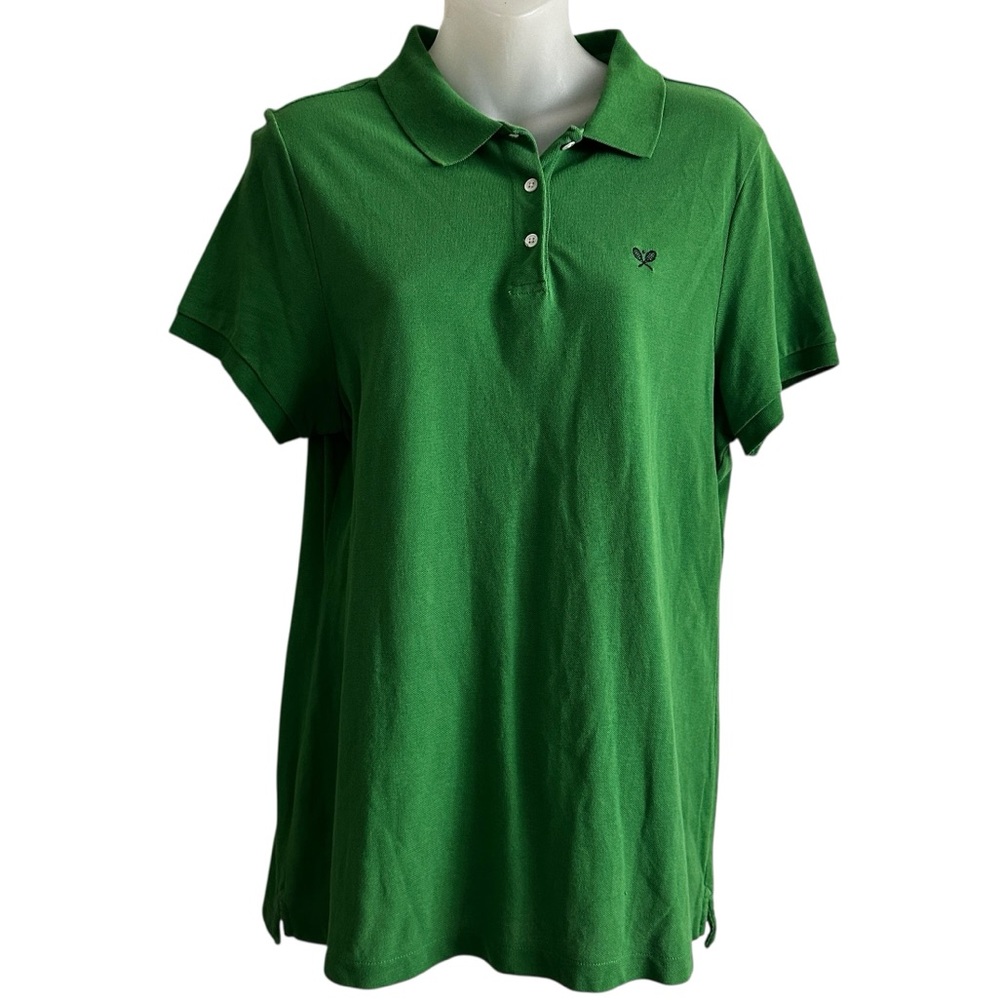 J. Crew Green Polo Shirt, Button Up with Collar, Women’s XL, Tennis Racket Logo